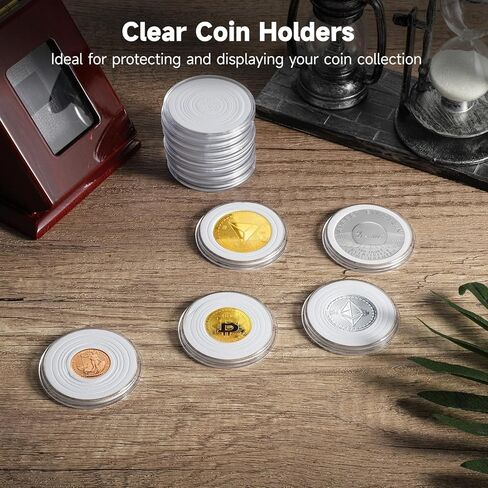 100 PCS 46mm Coin Capsules, Coins Collector Case Holder with Foam Gasket and Plastic Storage Organizer Box, Clear Plastic Coin Capsules 8 Sizes (17/20/25/27/30/32/38/46mm) in Kuwait