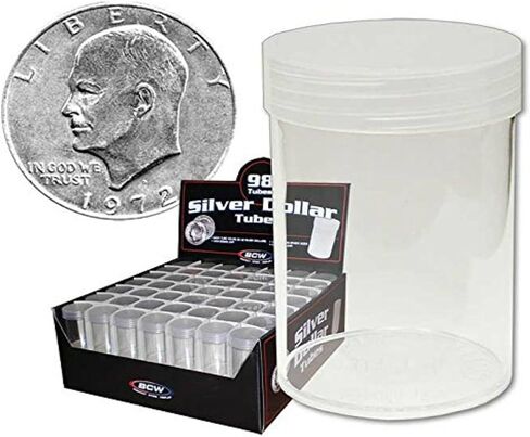 COIN STORAGE TUBES, round clear plastic w/ screw on tops for Large dollar / EISENHOWER / MORGAN DOLLAR (20 tubes) in Saudi Arabia