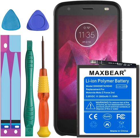 بطارية MAXBEAR Moto Z2 Force، (بطارية ليثيوم بوليمر بديلة HD40 مطورة بقدرة 2900 مللي أمبير في الساعة لجهاز Moto Z2 Force XT1789 SN5987A مع أدوات طقم مفك البراغي in Kuwait