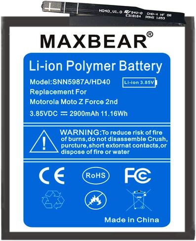 بطارية MAXBEAR Moto Z2 Force، (بطارية ليثيوم بوليمر بديلة HD40 مطورة بقدرة 2900 مللي أمبير في الساعة لجهاز Moto Z2 Force XT1789 SN5987A مع أدوات طقم مفك البراغي in Kuwait