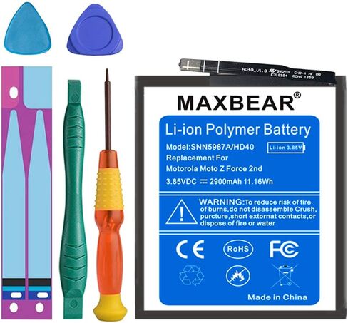 بطارية MAXBEAR Moto Z2 Force، (بطارية ليثيوم بوليمر بديلة HD40 مطورة بقدرة 2900 مللي أمبير في الساعة لجهاز Moto Z2 Force XT1789 SN5987A مع أدوات طقم مفك البراغي in Kuwait