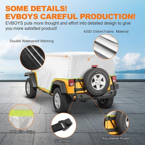 Wrangler Cover Windproof,Waterproof cab Cover for JK/JL 2 Door 2007-2023 Hard TOP ONLY, Exterior Covers Sun Rain Wind Snow Protection, Extra Mirror Cover, Storage Bag in Saudi Arabia