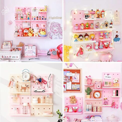 4 مجموعات من مجموعة أرفف Pegboard مع خطافات، أرفف بلاستيكية صغيرة عائمة منظم حائط للمكتب والمكتب والحمام والمدخل والمطبخ، بدون حفر in Kuwait