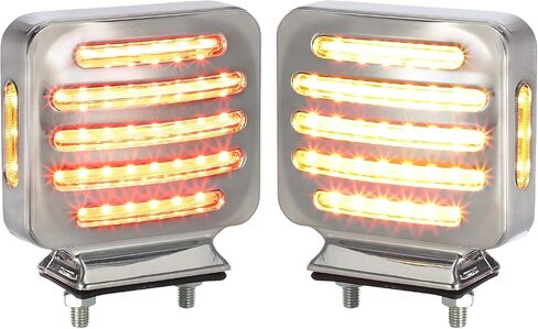 Partsam 2Pcs Flat Line Chrome Double Face Square Led Turn Signal Lights Amber/Red, Flat-line Square Led Pedestal Lights Semi Trucks Fender Mount Stop Turn Tail Lights Clear Lens, Double Post Mount in Saudi Arabia