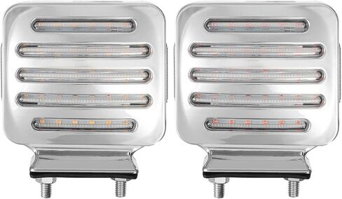 Partsam 2Pcs Flat Line Chrome Double Face Square Led Turn Signal Lights Amber/Red, Flat-line Square Led Pedestal Lights Semi Trucks Fender Mount Stop Turn Tail Lights Clear Lens, Double Post Mount in Saudi Arabia