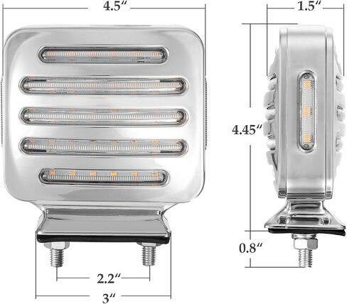 Partsam 2Pcs Flat Line Chrome Double Face Square Led Turn Signal Lights Amber/Red, Flat-line Square Led Pedestal Lights Semi Trucks Fender Mount Stop Turn Tail Lights Clear Lens, Double Post Mount in Saudi Arabia