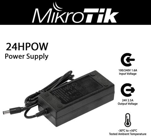 Mikrotik 24HPOW Mikrotik High Power Supply 24V 38 وات، (1.6 أمبير) يدعم جميع لوحات التوجيه عالية التحمل مع قابس تيار مستمر 2.1 مم in Saudi Arabia
