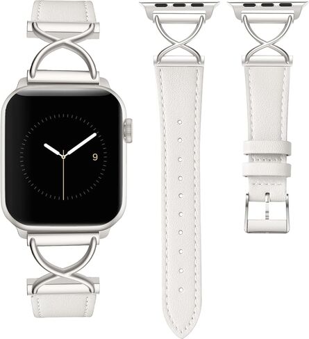 Band Compatible with Apple Watch Bands 41mm 40mm 38mm 44mm 45mm 42mm 49mm Women, Slim Thin Genuine Leather Classic Strap with X-Shape Metal for iWatch Bands Series 9 8 7 6 5 4 3 2 1 SE Ultra in Kuwait
