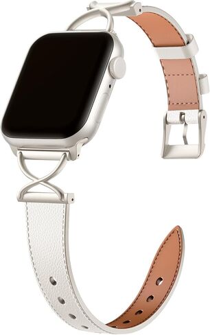 Band Compatible with Apple Watch Bands 41mm 40mm 38mm 44mm 45mm 42mm 49mm Women, Slim Thin Genuine Leather Classic Strap with X-Shape Metal for iWatch Bands Series 9 8 7 6 5 4 3 2 1 SE Ultra in Kuwait