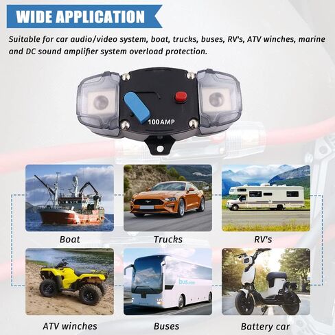 KEDAKEJI 12-48 فولت DC 300A إعادة تعيين يدوي لقاطع الدائرة، 0-8 مقياس التصيد محرك السيارات ستيريو الصوت مضمنة الصمامات كتلة حاملي العاكس للسيارات RV البحرية قارب (300Amp) in Kuwait