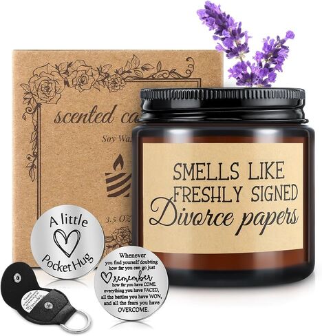 Coume 3 Pcs Divorce Lavender Scented Candle Gifts for Women Funny Candles Pocket Hug Token and PU Leather Keychain Breaking up Friends Sister Coworker Men Female in Saudi Arabia