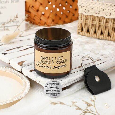 Coume 3 Pcs Divorce Lavender Scented Candle Gifts for Women Funny Candles Pocket Hug Token and PU Leather Keychain Breaking up Friends Sister Coworker Men Female in Saudi Arabia