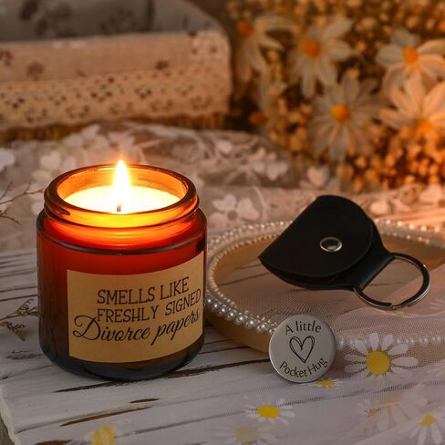 Coume 3 Pcs Divorce Lavender Scented Candle Gifts for Women Funny Candles Pocket Hug Token and PU Leather Keychain Breaking up Friends Sister Coworker Men Female in Saudi Arabia