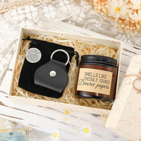 Coume 3 Pcs Divorce Lavender Scented Candle Gifts for Women Funny Candles Pocket Hug Token and PU Leather Keychain Breaking up Friends Sister Coworker Men Female in Saudi Arabia
