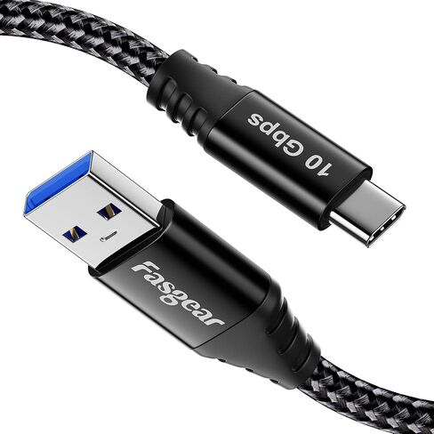 Fasgear USB C Cable 4.9ft - USB A to Type C 3.2 Gen 2 Cord Braided 10Gbps Android Auto Type C Data Cable 3A Fast Charge Compatible for USB-C Portable SSD Galaxy S23 PS5 Controller Switch (1.5m, Grey) in Saudi Arabia