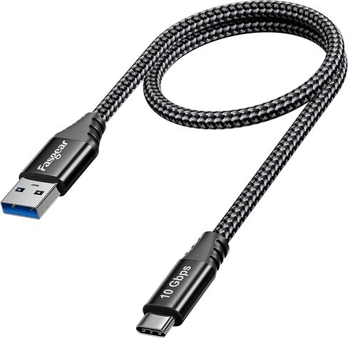 Fasgear USB C Cable 4.9ft - USB A to Type C 3.2 Gen 2 Cord Braided 10Gbps Android Auto Type C Data Cable 3A Fast Charge Compatible for USB-C Portable SSD Galaxy S23 PS5 Controller Switch (1.5m, Grey) in Saudi Arabia