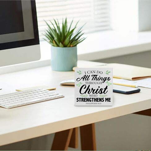 ملهمة الكتاب المقدس الآية صندوق خشبي علامة ديكور مكتب المسيحية، ريفي فيليبي 4:13 الكتاب المقدس الخشب كتلة علامة مكتب المنزل الدينية سطح الطاولة الجرف مكتب الديكور، 5 × 5 بوصة in Kuwait