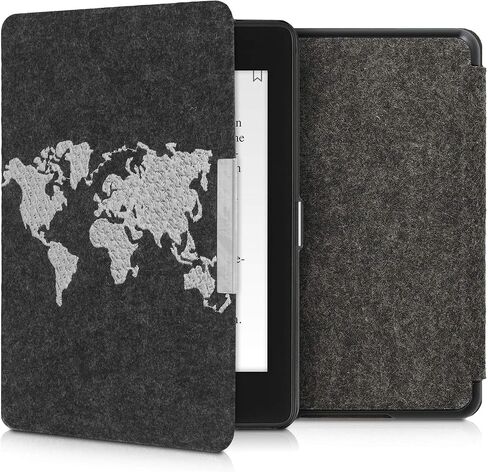 حافظة kwmobile متوافقة مع Amazon Kindle Paperwhite (10. Gen - 2018) - حافظة قابلة للطي لحماية القارئ الإلكتروني من نسيج اللباد على شكل كتاب - لا تلمس قارئي الإلكتروني أبيض/رمادي داكن in Saudi Arabia