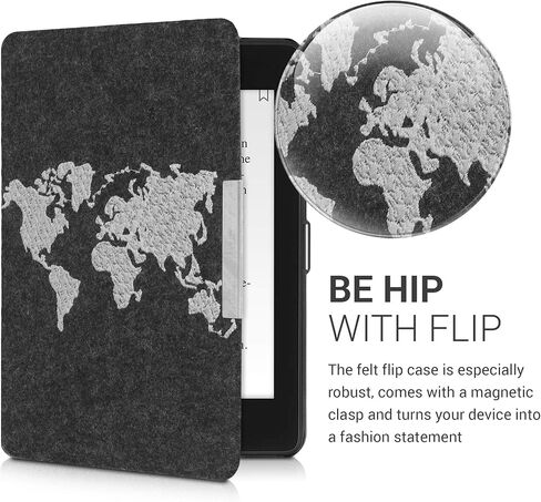 حافظة kwmobile متوافقة مع Amazon Kindle Paperwhite (10. Gen - 2018) - حافظة قابلة للطي لحماية القارئ الإلكتروني من نسيج اللباد على شكل كتاب - لا تلمس قارئي الإلكتروني أبيض/رمادي داكن in Saudi Arabia