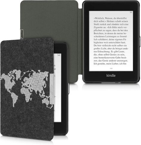 حافظة kwmobile متوافقة مع Amazon Kindle Paperwhite (10. Gen - 2018) - حافظة قابلة للطي لحماية القارئ الإلكتروني من نسيج اللباد على شكل كتاب - لا تلمس قارئي الإلكتروني أبيض/رمادي داكن in Saudi Arabia