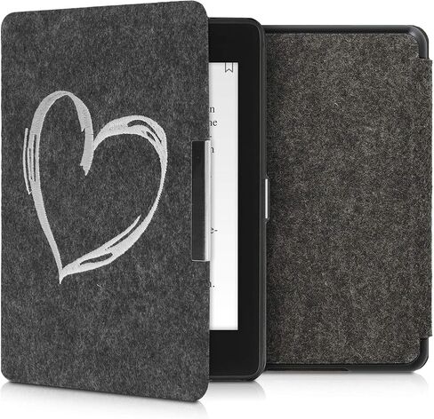 حافظة kwmobile متوافقة مع Amazon Kindle Paperwhite (10. Gen - 2018) - حافظة قابلة للطي لحماية القارئ الإلكتروني من نسيج اللباد على شكل كتاب - لا تلمس قارئي الإلكتروني أبيض/رمادي داكن in Saudi Arabia