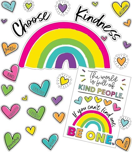 75 Pcs. Carson Dellosa Kind Vibes Classroom Bulletin Board Set, Includes Choose Kindness Header with Inspirational Classroom Poster and Colorful Heart Bulletin Board Cutouts in Kuwait