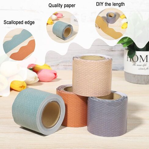 196.8 Ft Colorful Classroom Borders Boho Bulletin Board Trims Scalloped Bulletin Board Stickers Bulletin Board Decorations for Classroom Office Wall Chalkboard Decor (Vintage) in Saudi Arabia