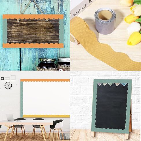 196.8 Ft Colorful Classroom Borders Boho Bulletin Board Trims Scalloped Bulletin Board Stickers Bulletin Board Decorations for Classroom Office Wall Chalkboard Decor (Vintage) in Saudi Arabia