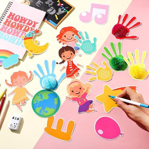 80 Pcs Classroom Bulletin Board Sets Together We Can Change The World Diverse Children Cutouts Honeycomb Bulletin Board Decorations with Glue Points for School Classroom Birthday Party in Saudi Arabia