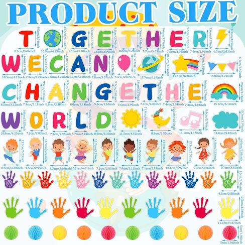 80 Pcs Classroom Bulletin Board Sets Together We Can Change The World Diverse Children Cutouts Honeycomb Bulletin Board Decorations with Glue Points for School Classroom Birthday Party in Saudi Arabia