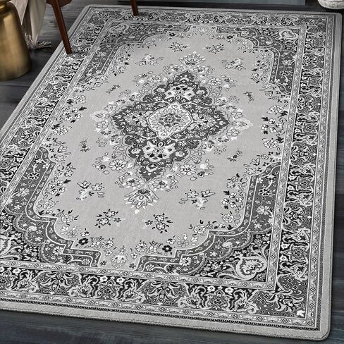 HOMORE 5x7 Area Rugs, Blue Washable Rugs for Living Room, Non Slip Vintage Rug Faux Wool Floral Rug for Bedroom Dining Room, Soft Thin Carpet Rug for Farmhouse Kids Room Dorm Decor in Saudi Arabia