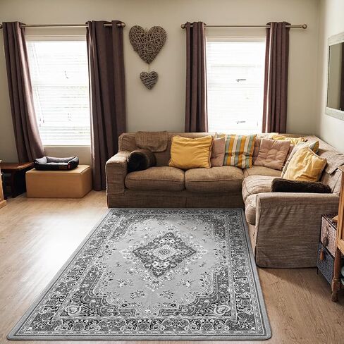 HOMORE 5x7 Area Rugs, Blue Washable Rugs for Living Room, Non Slip Vintage Rug Faux Wool Floral Rug for Bedroom Dining Room, Soft Thin Carpet Rug for Farmhouse Kids Room Dorm Decor in Saudi Arabia