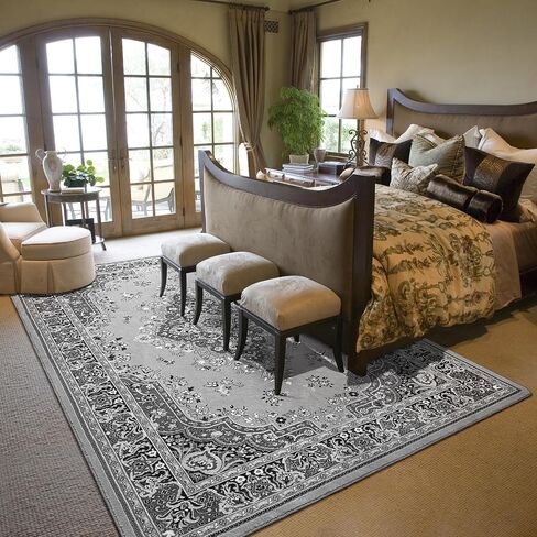 HOMORE 5x7 Area Rugs, Blue Washable Rugs for Living Room, Non Slip Vintage Rug Faux Wool Floral Rug for Bedroom Dining Room, Soft Thin Carpet Rug for Farmhouse Kids Room Dorm Decor in Saudi Arabia
