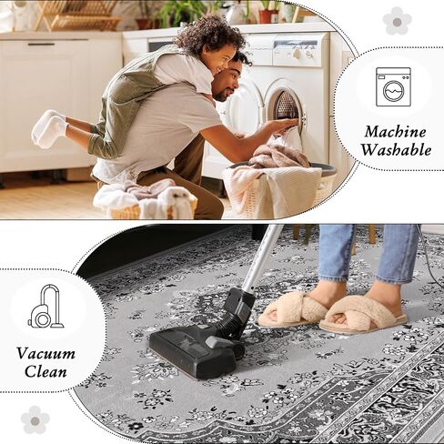 HOMORE 5x7 Area Rugs, Blue Washable Rugs for Living Room, Non Slip Vintage Rug Faux Wool Floral Rug for Bedroom Dining Room, Soft Thin Carpet Rug for Farmhouse Kids Room Dorm Decor in Saudi Arabia