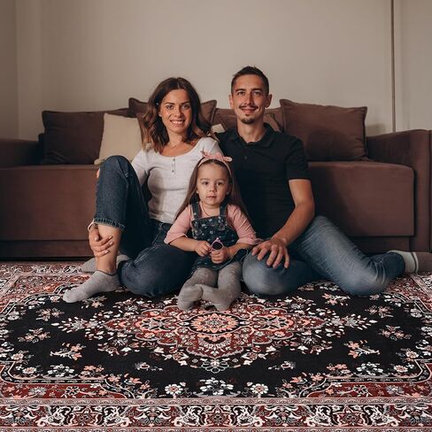 سجاد منطقة HOMORE مقاس 5 × 7، سجاد أزرق قابل للغسل لغرفة المعيشة، سجادة عتيقة غير قابلة للانزلاق من الصوف الصناعي سجادة زهرية لغرفة النوم وغرفة الطعام، سجادة سجاد رقيقة ناعمة لديكور غرفة الأطفال في المزرعة in Kuwait