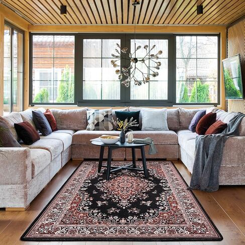 سجاد منطقة HOMORE مقاس 5 × 7، سجاد أزرق قابل للغسل لغرفة المعيشة، سجادة عتيقة غير قابلة للانزلاق من الصوف الصناعي سجادة زهرية لغرفة النوم وغرفة الطعام، سجادة سجاد رقيقة ناعمة لديكور غرفة الأطفال في المزرعة in Kuwait