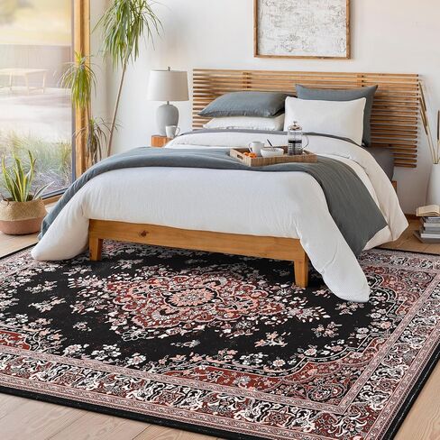 سجاد منطقة HOMORE مقاس 5 × 7، سجاد أزرق قابل للغسل لغرفة المعيشة، سجادة عتيقة غير قابلة للانزلاق من الصوف الصناعي سجادة زهرية لغرفة النوم وغرفة الطعام، سجادة سجاد رقيقة ناعمة لديكور غرفة الأطفال في المزرعة in Kuwait