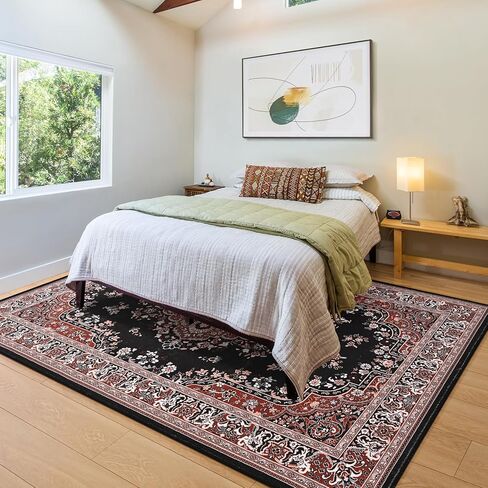 سجاد منطقة HOMORE مقاس 5 × 7، سجاد أزرق قابل للغسل لغرفة المعيشة، سجادة عتيقة غير قابلة للانزلاق من الصوف الصناعي سجادة زهرية لغرفة النوم وغرفة الطعام، سجادة سجاد رقيقة ناعمة لديكور غرفة الأطفال في المزرعة in Kuwait