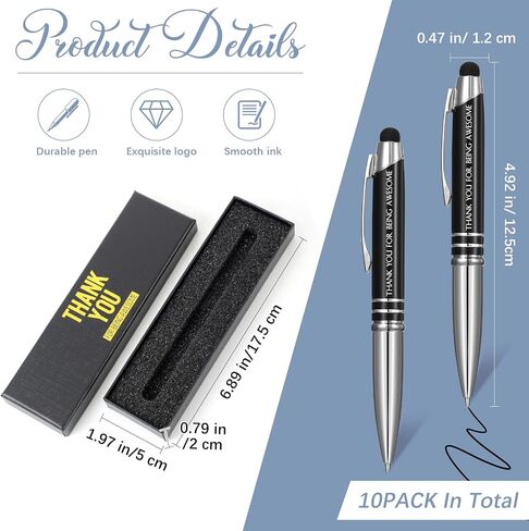 Kosiz 10 Pcs Employee Appreciation Gift Thank You Ballpoint Pen Bulk Thank You Pen with LED Light with 10 Boxes First Day of School Gift for Teacher Student Coworker Team Office Supplies(Awesome) in Kuwait