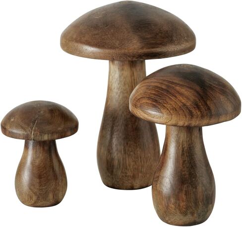WHW Whole House Worlds Farmers Market Mushrooms، مجموعة من 3، تماثيل زخرفية، فن، خشب المانجو الداكن، 4.75 بوصة in Saudi Arabia