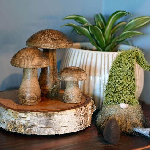 WHW Whole House Worlds Farmers Market Mushrooms، مجموعة من 3، تماثيل زخرفية، فن، خشب المانجو الداكن، 4.75 بوصة in Saudi Arabia