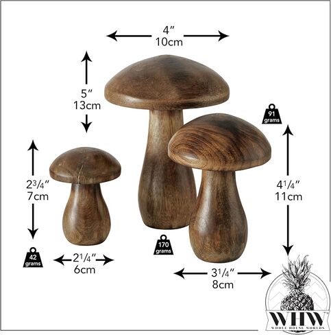 WHW Whole House Worlds Farmers Market Mushrooms، مجموعة من 3، تماثيل زخرفية، فن، خشب المانجو الداكن، 4.75 بوصة in Saudi Arabia
