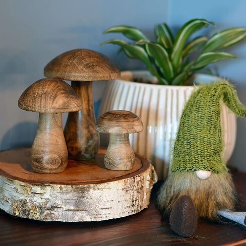 WHW Whole House Worlds Farmers Market Mushrooms، مجموعة من 3، تماثيل زخرفية، فن، خشب المانجو الداكن، 4.75 بوصة in Saudi Arabia