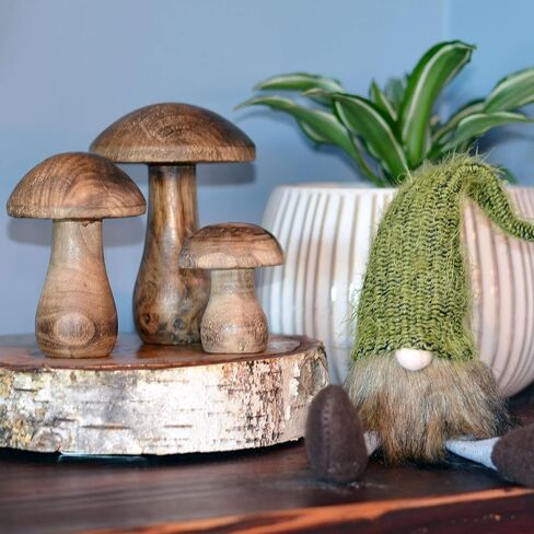 WHW Whole House Worlds Farmers Market Mushrooms، مجموعة من 3، تماثيل زخرفية، فن، خشب المانجو الداكن، 4.75 بوصة in Saudi Arabia