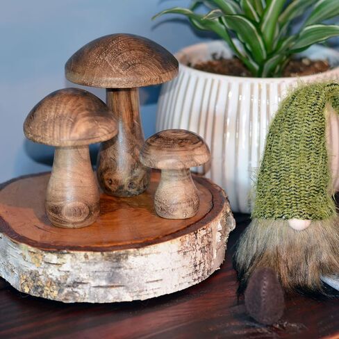 WHW Whole House Worlds Farmers Market Mushrooms، مجموعة من 3، تماثيل زخرفية، فن، خشب المانجو الداكن، 4.75 بوصة in Saudi Arabia