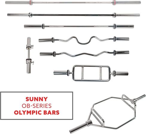 Sunny Health & Fitness Olympic Single Barbell Bar, 20" Heavy Duty Dumbell Handle with Locking Ring Collars, Loadable Sleeve, Brass Brushing, Fit 2 Inch Standard Weight Plate, Chrome, OB-20 in Saudi Arabia
