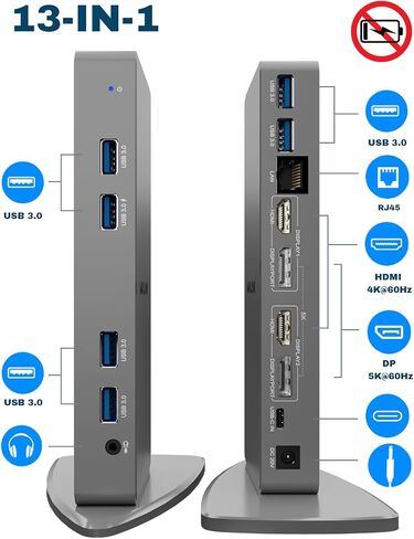 WAVLINK USB 3.0 and USB-C Dual 4K Display Laptop Docking Station,5K/Dual 4K @60Hz Docking Staion Dual Monitor for Windows, Mac(2 HDMI, 2 DP, Gigabit Ethernet, 6 USB 3.0,Audio) in Saudi Arabia