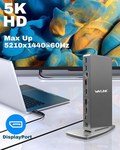 WAVLINK USB 3.0 and USB-C Dual 4K Display Laptop Docking Station,5K/Dual 4K @60Hz Docking Staion Dual Monitor for Windows, Mac(2 HDMI, 2 DP, Gigabit Ethernet, 6 USB 3.0,Audio) in Saudi Arabia