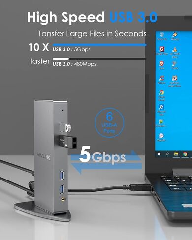 WAVLINK USB 3.0 and USB-C Dual 4K Display Laptop Docking Station,5K/Dual 4K @60Hz Docking Staion Dual Monitor for Windows, Mac(2 HDMI, 2 DP, Gigabit Ethernet, 6 USB 3.0,Audio) in Saudi Arabia