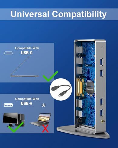 WAVLINK USB 3.0 and USB-C Dual 4K Display Laptop Docking Station,5K/Dual 4K @60Hz Docking Staion Dual Monitor for Windows, Mac(2 HDMI, 2 DP, Gigabit Ethernet, 6 USB 3.0,Audio) in Saudi Arabia